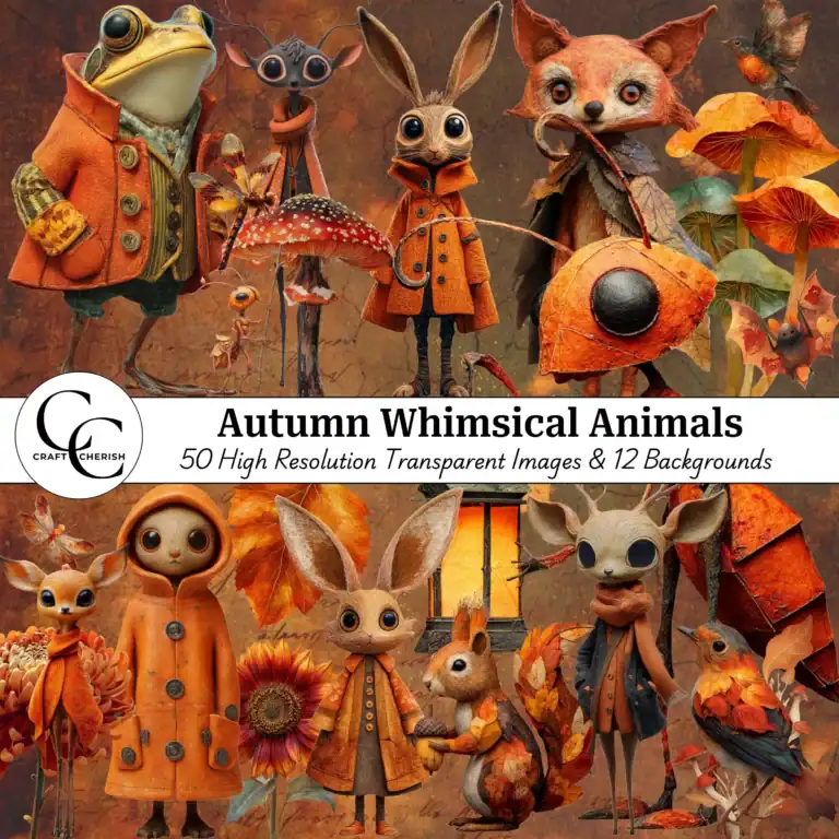Autumn Whimsical Animals – Woodland Creatures Printable Ephemera for Junk Journals & Scrapbooking
