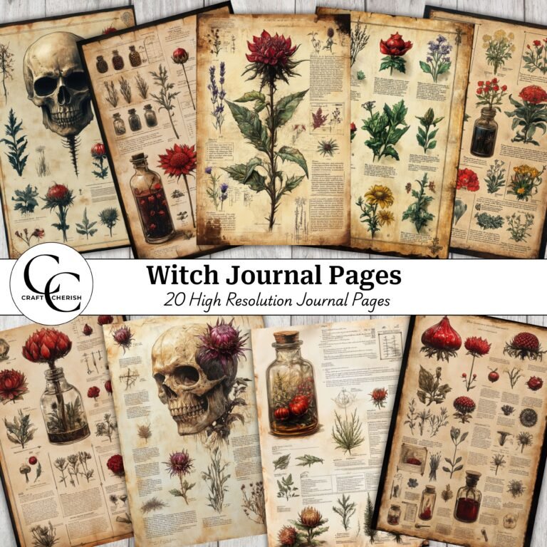 Botanical Witch Journal Pages – Apothecary Printable Ephemera (Digital Download)