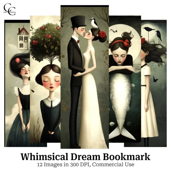 Whimsical Dream Bookmark Images – Vintage Surreal Couple Printables for Junk Journals (Digital