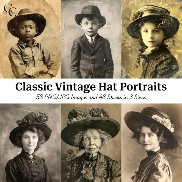 Vintage Hat Portraits – Junk Journal & Paper Craft Printables (Digital Download)