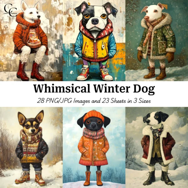 Whimsical Winter Dogs – Cute Printable Dog Images for Paper Craft & Junk Journals (Digital Download)