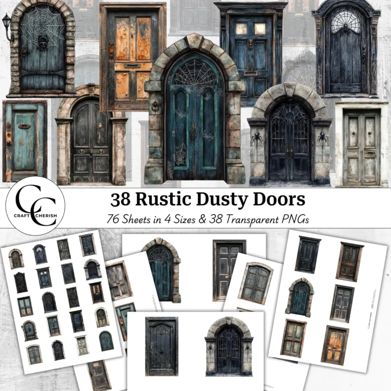Rustic Door Printables – Vintage Digital Ephemera for Junk Journals & Paper Crafting (Digital Download)