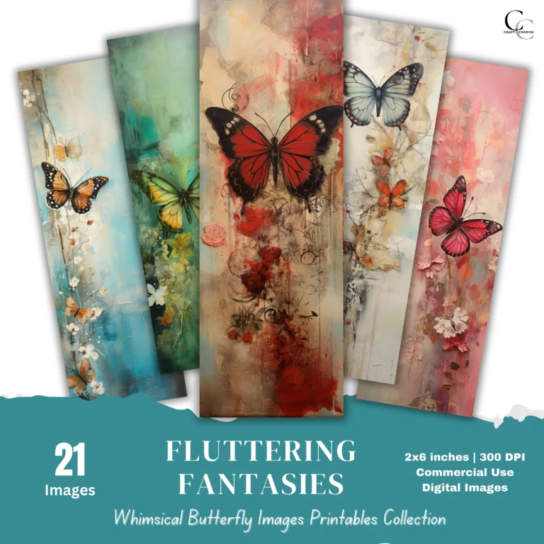 Whimsical Butterfly Bookmark Printable Images – Colorful Fantasy Art, Vibrant Butterfly Illustration, Digital Download for Journals, Scrapbooks & Book Lovers