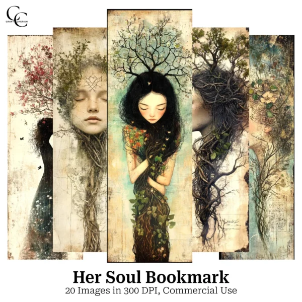 Botanical Surreal Art Bookmark Printables – Junk Journal Papercraft, Digital Download