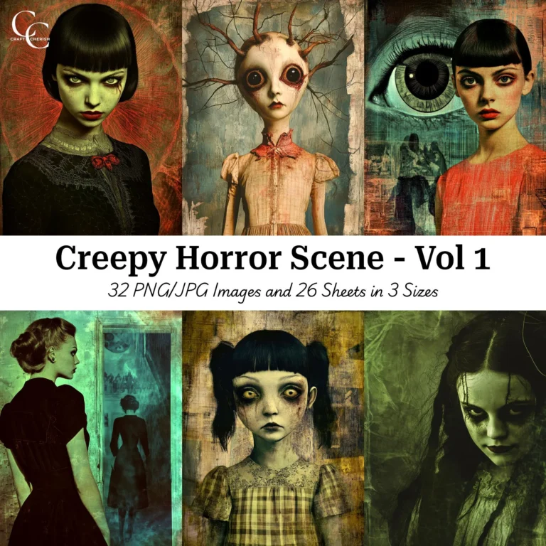 Creepy Horror Scene Images Vol. 1 – Printable Digital Papers for Journals & Scrapbooking