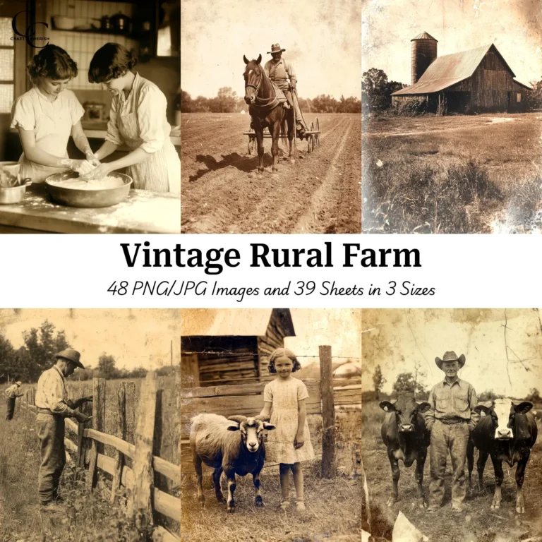 Vintage Rural Farm Images, Countryside Landscape Printables, Rustic Farmhouse Digital Papers for Junk Journals
