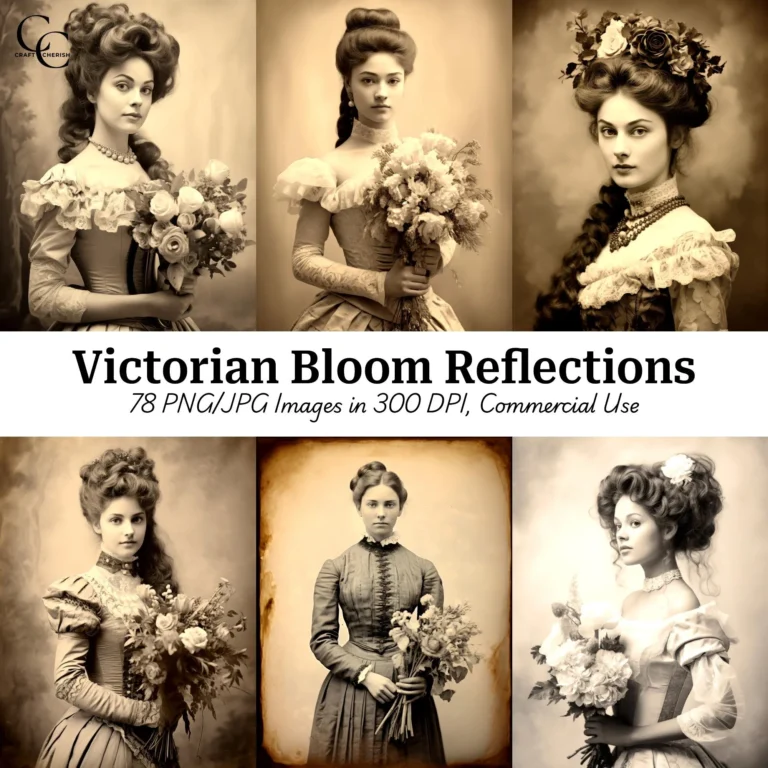 Elegant Victorian Lady Floral Printable Art – Vintage Portrait Images for Junk Journals & Scrapbooking