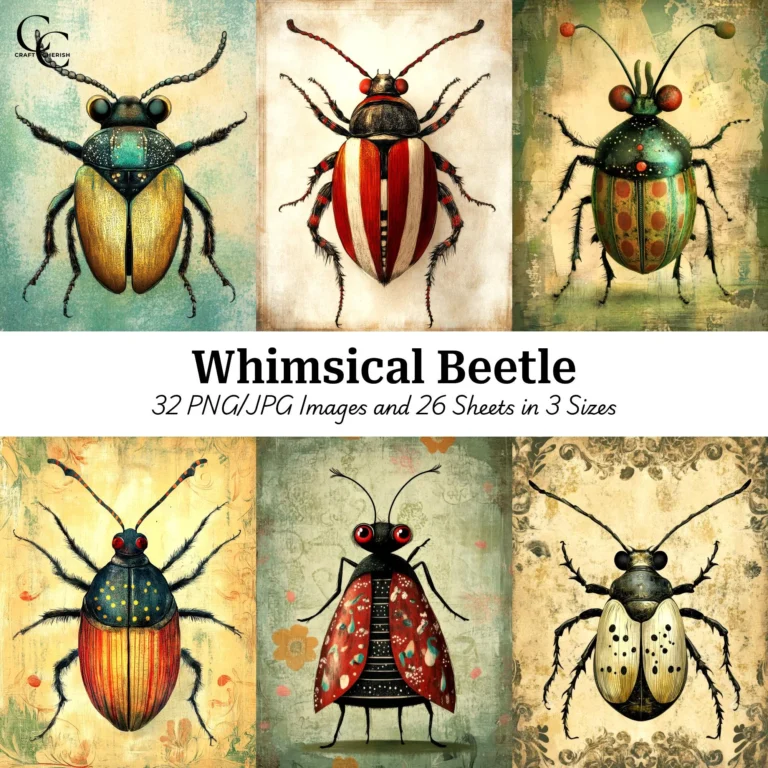 Whimsical Vintage Beetle Collage Images – Printable Ephemera for Junk Journals & Paper Crafts