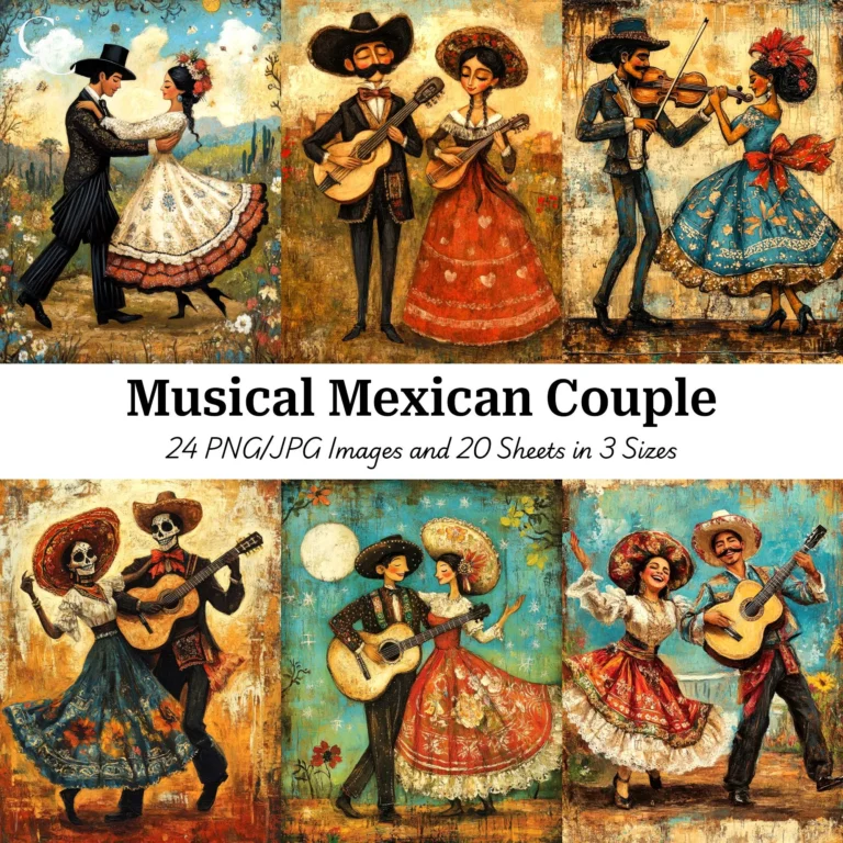 Mexican Ephemera Printable, Vintage Couple Folk Art Images, Mexican Folk Art Clipart for Junk Journals, Scrapbook Printable, Digital Download Collage