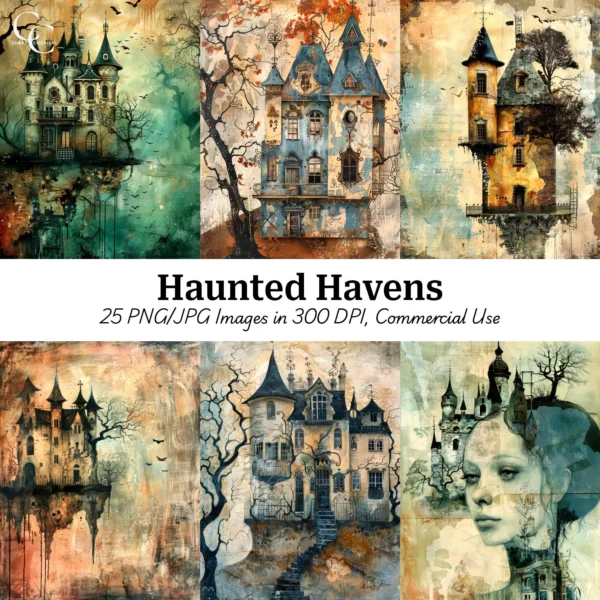 Haunted Mansion Ephemera: Spooky Ghostly Castle Images for Gothic Junk Journals & Scrapbooking