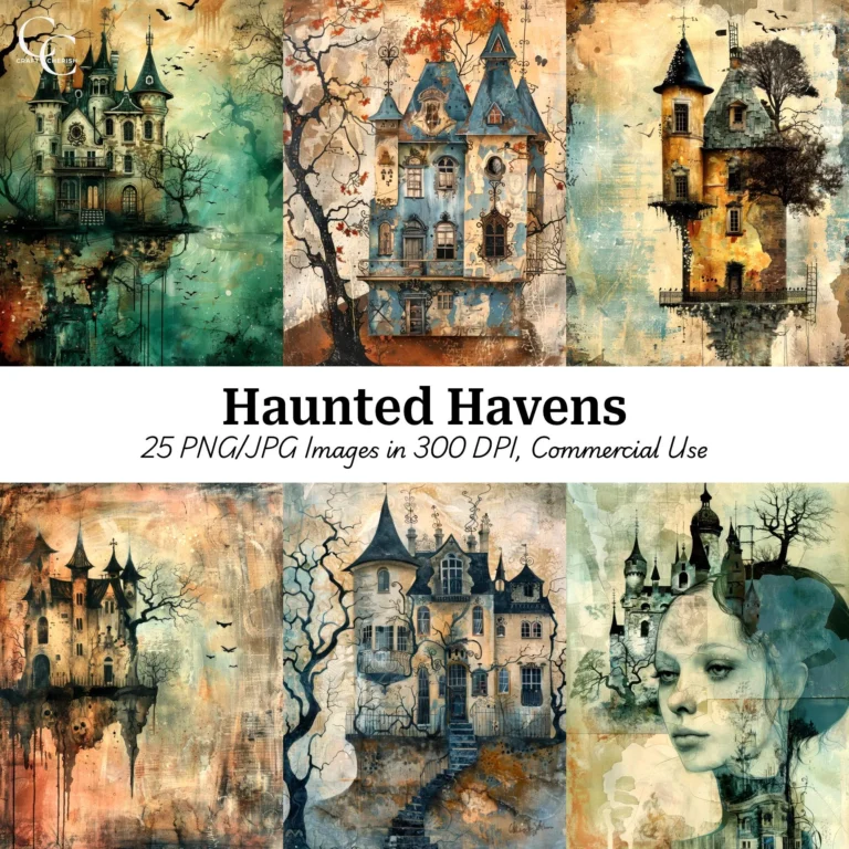Haunted Mansion Ephemera: Spooky Ghostly Castle Images for Gothic Junk Journals & Scrapbooking — Digital Download
