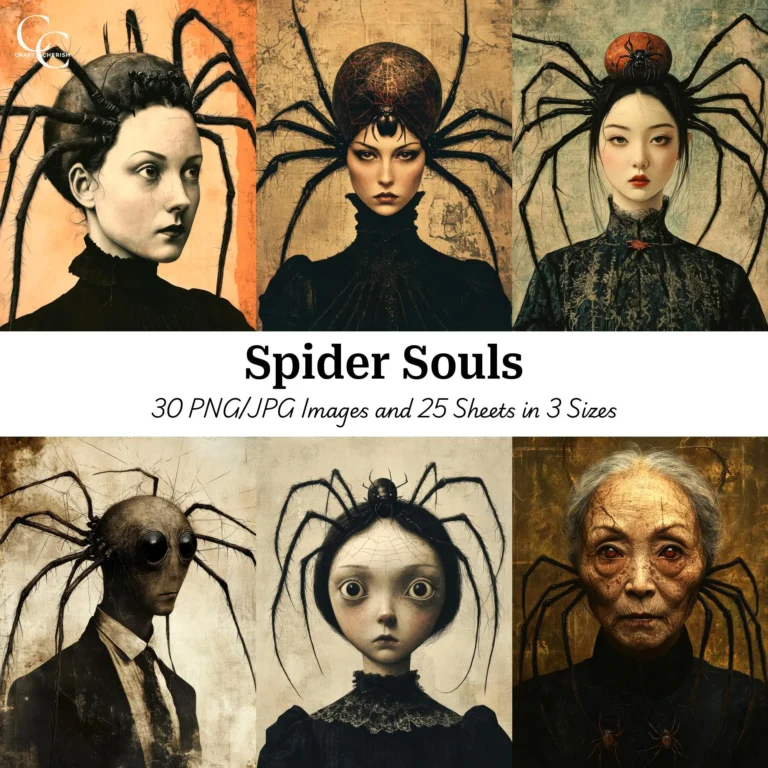 Creepy Spider Ephemera, 30 Surreal Hybrid Girl Images, Gothic Junk Journal Printable, Dark Whimsical Clipart, Halloween Scrapbook Digital Download
