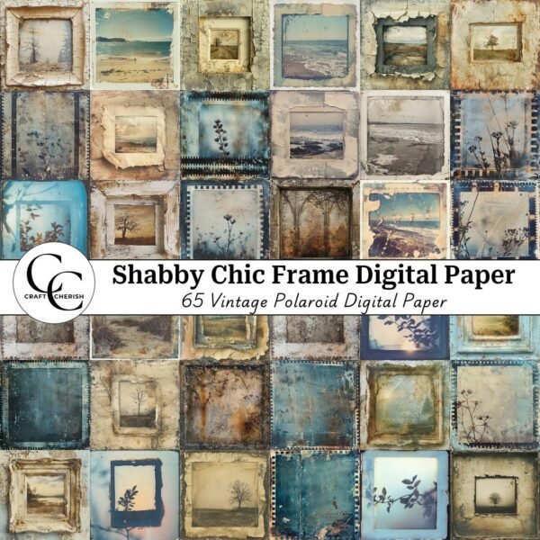 Shabby Chic Frame Digital Paper, Vintage Polaroid Landscape Frames for Junk Journals