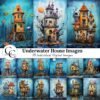 Underwater House Printable Images, Whimsical Ocean Abode Art for Junk Journals