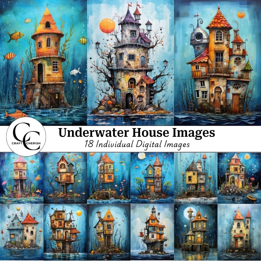 Sea Drawinds Underwater House Printable Images, Whimsical Ocean Abode Art for Junk ...