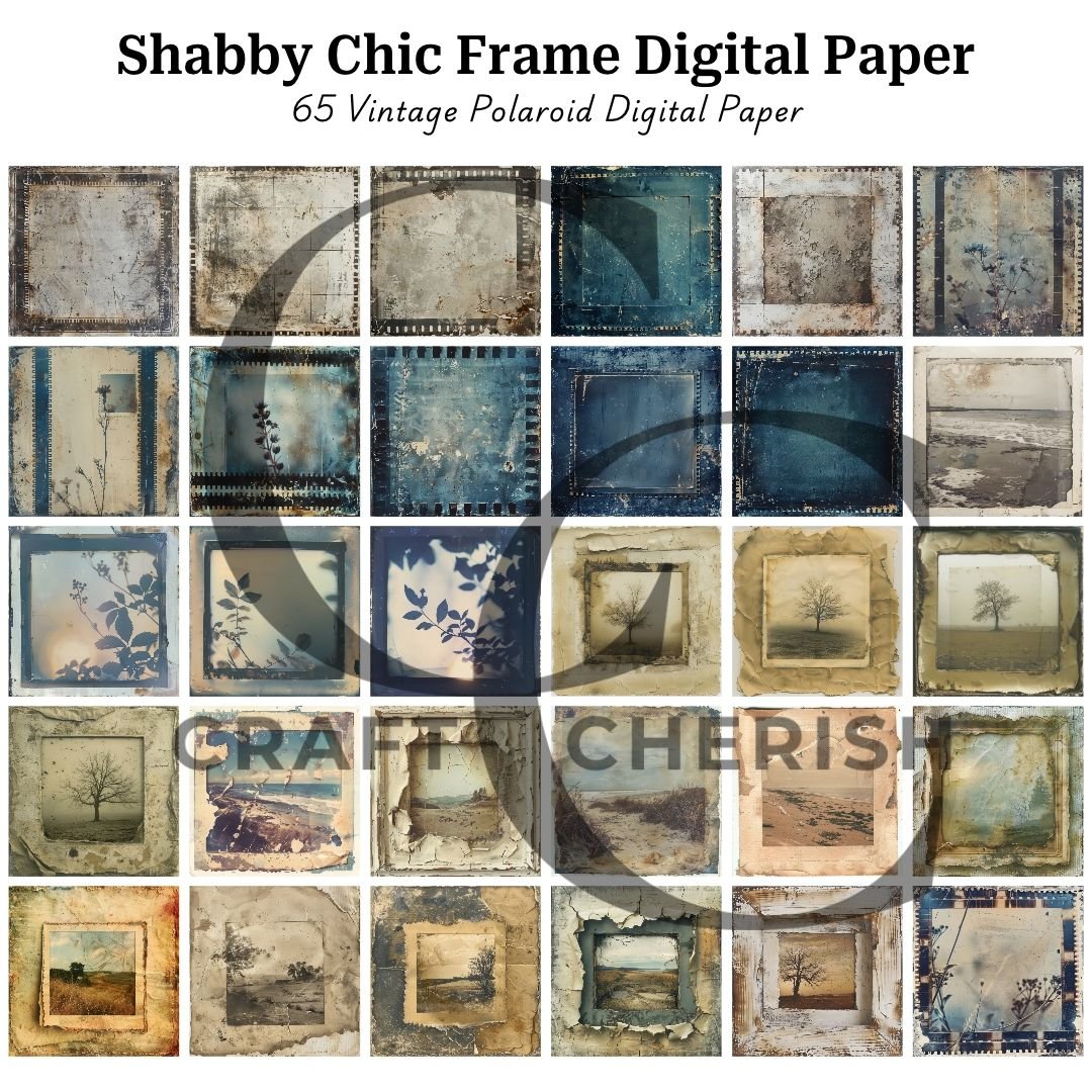 Shabby Chic Frame Digital Paper, Vintage Polaroid Landscape Frames for Junk Journals – image 3