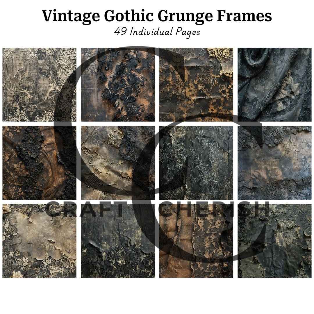 Grungy Dark Lace Fabric Digital Paper, Gothic Distressed Lace Textures for Junk Journals – image 2