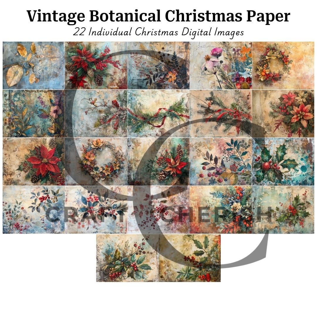 Vintage Christmas Junk Journal Paper, Festive Botanical Foliage Backgrounds for Scrapbooks – image 2
