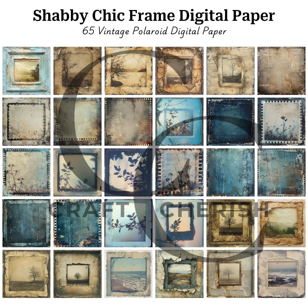 Shabby Chic Frame Digital Paper, Vintage Polaroid Landscape Frames for Junk Journals – image 2