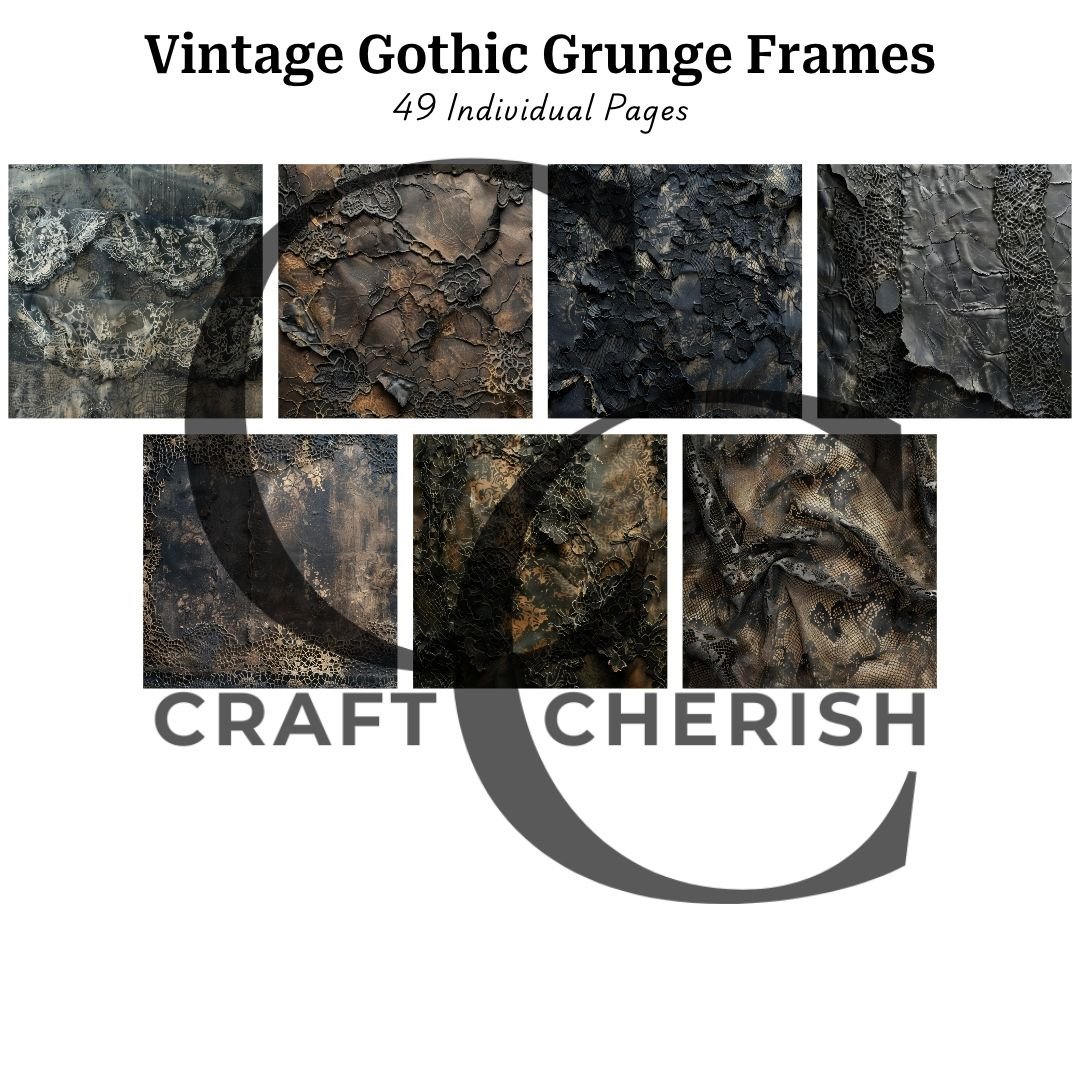 Grungy Dark Lace Fabric Digital Paper, Gothic Distressed Lace Textures for Junk Journals – image 3