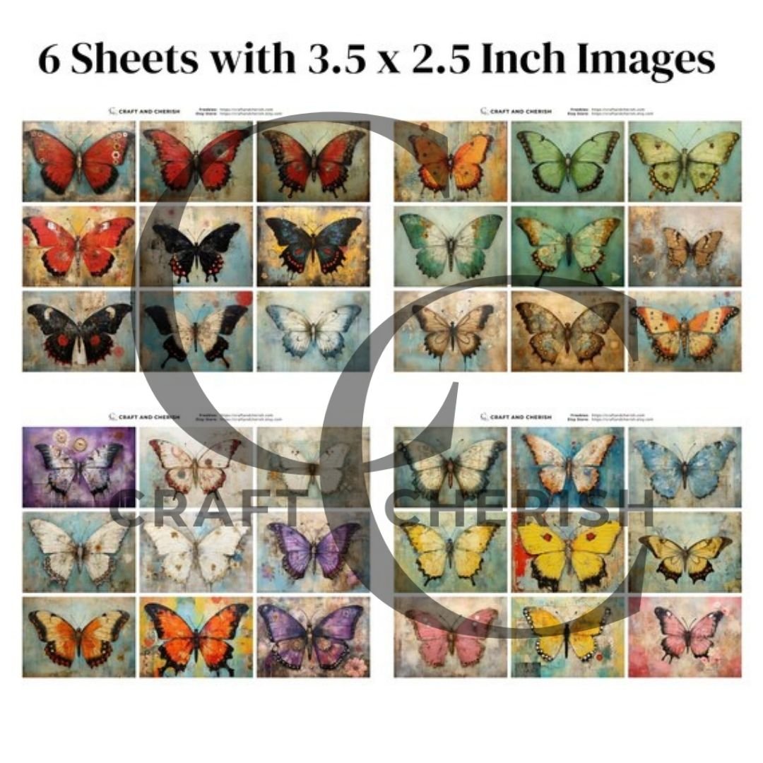 Whimsical Butterfly Mixed Media Images, Colourful Butterfly Printables for Junk Journals – image 4