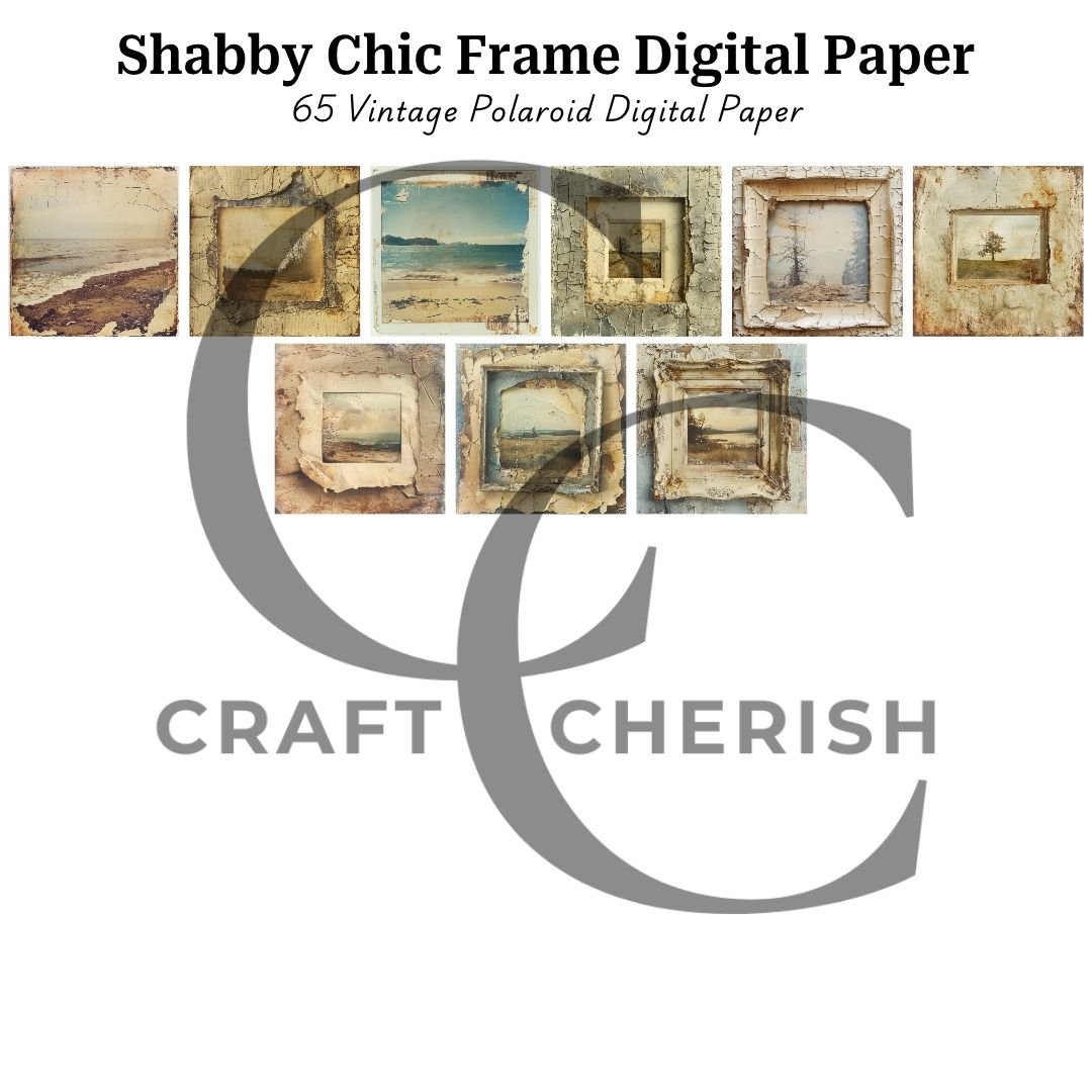 Shabby Chic Frame Digital Paper, Vintage Polaroid Landscape Frames for Junk Journals – image 4