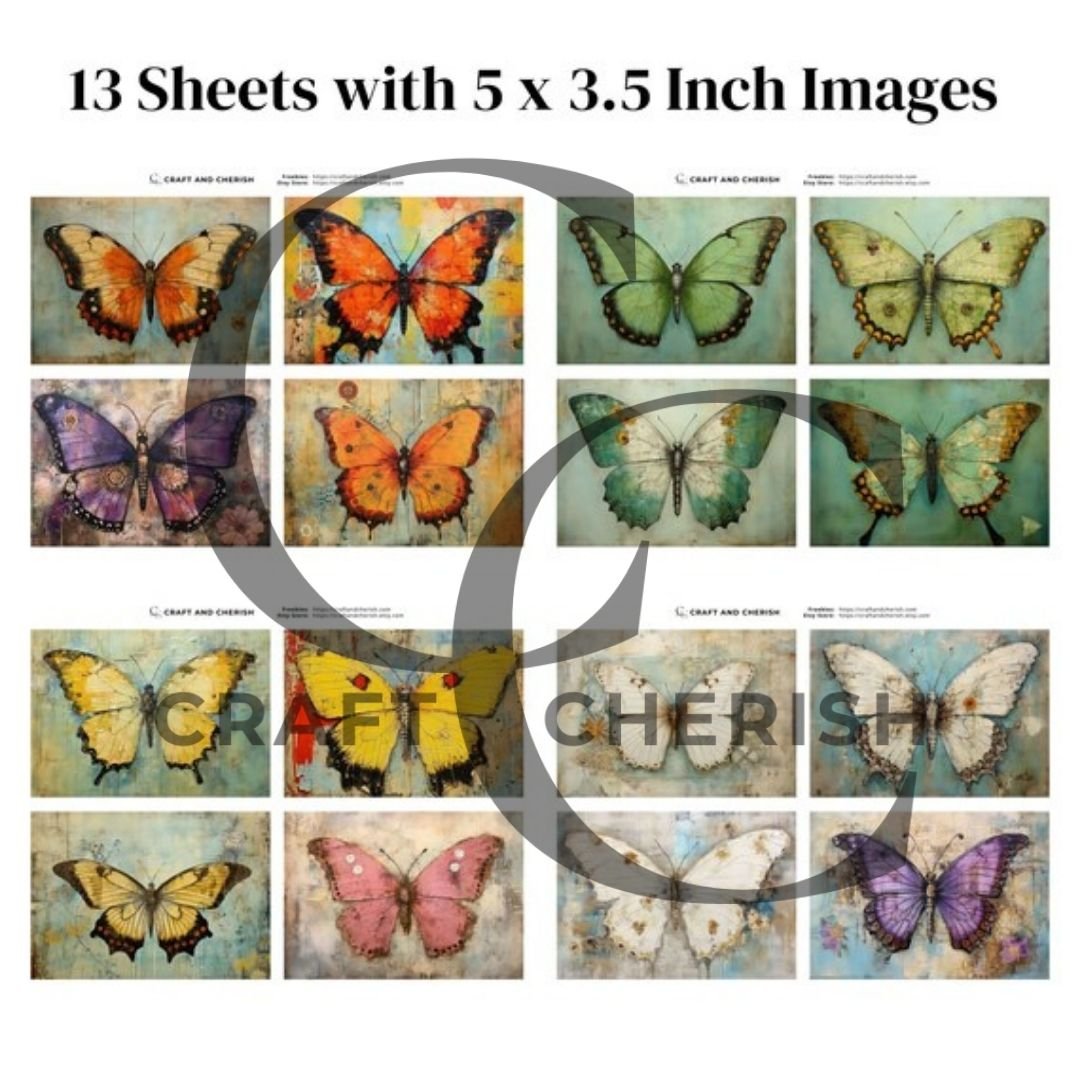 Whimsical Butterfly Mixed Media Images, Colourful Butterfly Printables for Junk Journals – image 3