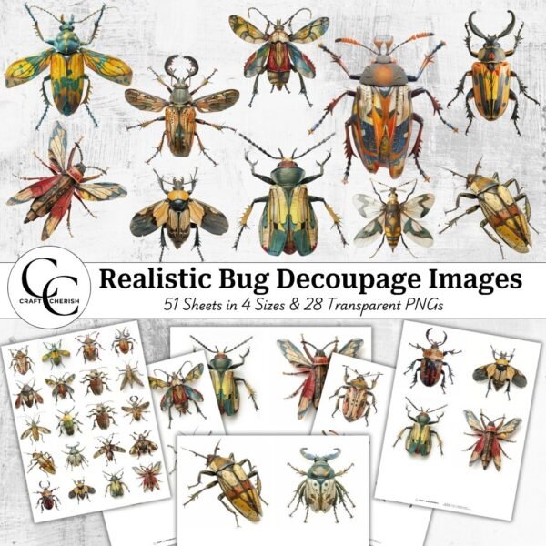 Insect Fussy Cut PNG, Realistic Bug Decoupage Figurine Images for Junk Journals, Scrapbook Ephemera
