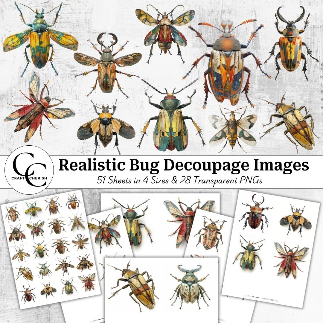 Insect Fussy Cut PNG, Realistic Bug Decoupage Figurine Images for Junk Journals, Scrapbook Ephemera