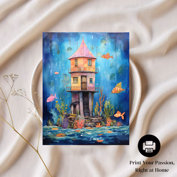 Underwater House Printable Images, Whimsical Ocean Abode Art for Junk Journals – image 6
