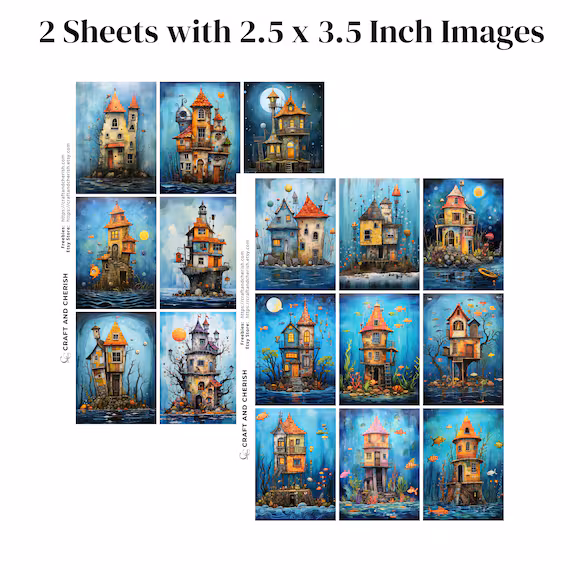 Underwater House Printable Images, Whimsical Ocean Abode Art for Junk Journals – image 5