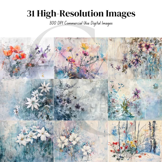 Winter Floral Junk Journal Paper, Vintage Christmas Wildflower Backgrounds for Scrapbooks – image 6