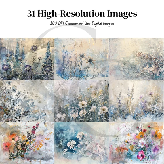 Winter Floral Junk Journal Paper, Vintage Christmas Wildflower Backgrounds for Scrapbooks – image 7