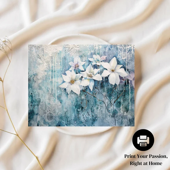 Winter Floral Junk Journal Paper, Vintage Christmas Wildflower Backgrounds for Scrapbooks – image 4