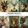 Wildlife Warrior Art, Surreal Lady Images for Junk Journals, Whimsical Animal Portrait Ephemera