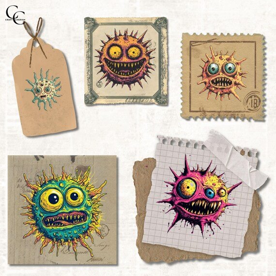 Quirky Science Ephemera, Comic Germ Mixed Media Collage Images for Junk Journals – image 4