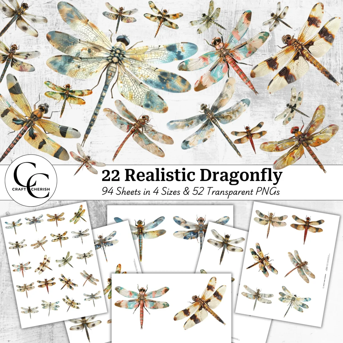 Dragonfly Images, Realistic Dragonfly Figurine Printables for Junk Journals, Scrapbook Ephemera