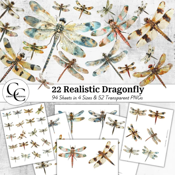Dragonfly Images, Realistic Dragonfly Figurine Printables for Junk Journals, Scrapbook Ephemera