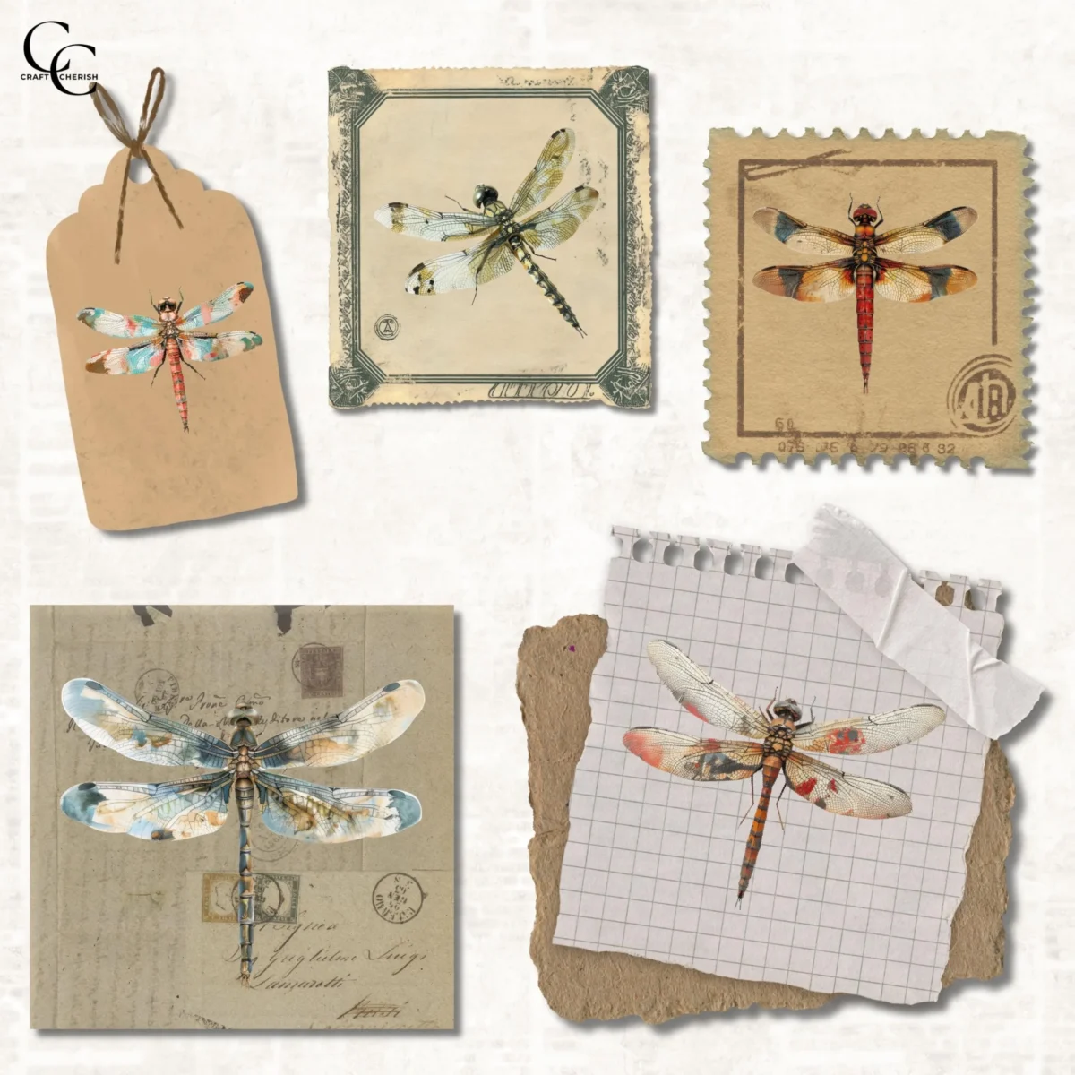 Dragonfly Images, Realistic Dragonfly Figurine Printables for Junk Journals, Scrapbook Ephemera – image 3